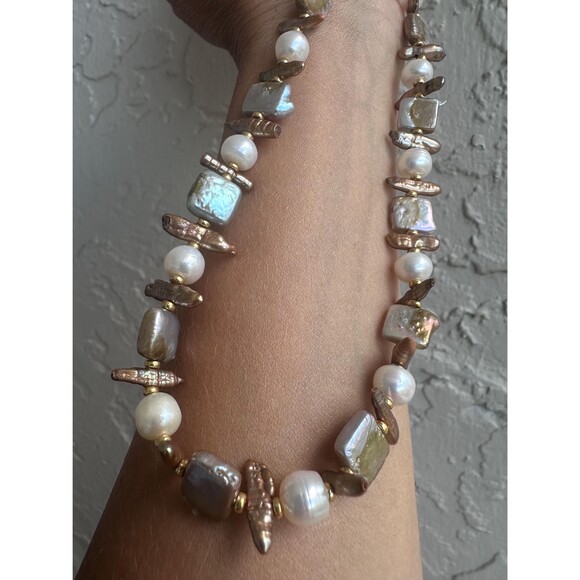 22 Mixed Baroque Pearl Necklace Bracelet Earrings Set Gold Plated - Picture 3 of 16